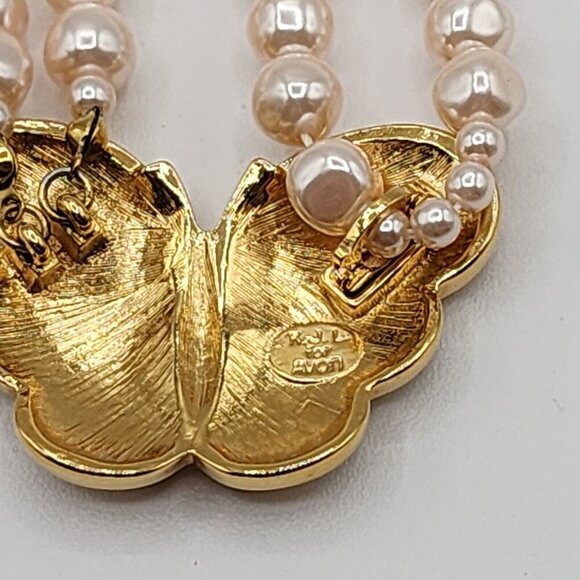 Vintage KJL For Avon Faux Pearl, Enamel Butterfly Necklace - Picture 4 of 12